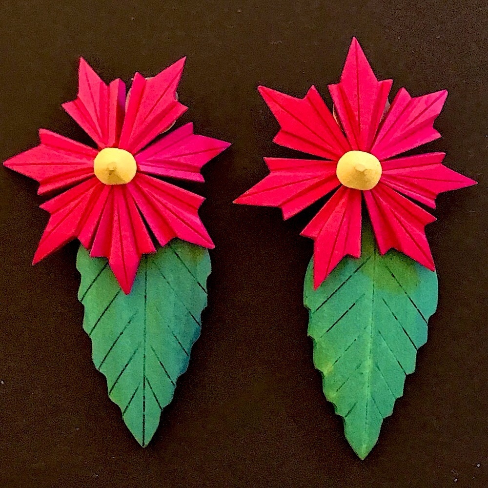 Large Wood Tropical Flower Earrings